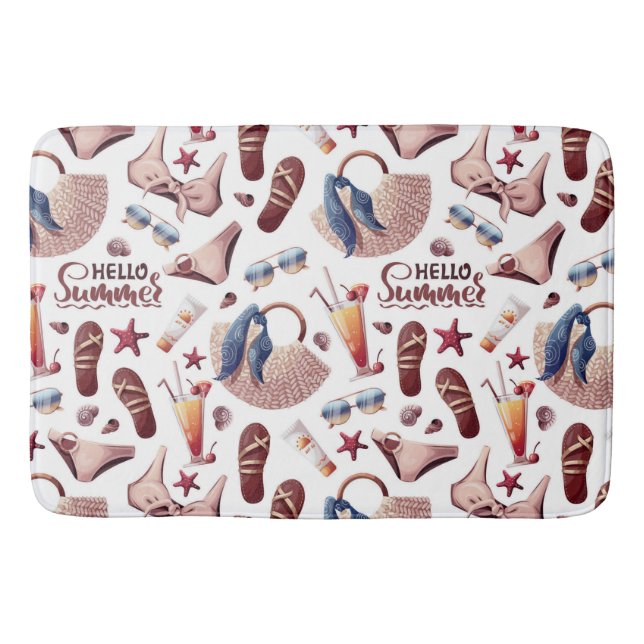 Tapete De Banheiro Olá Summer Beach Vibes Diversão Padrão de Férias (Frente)