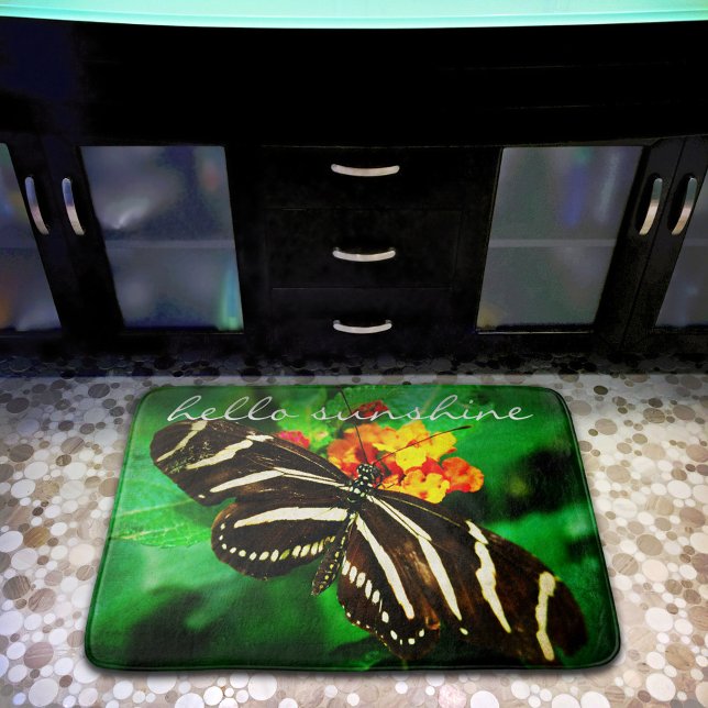 Tapete De Banheiro Olá Sunshine Cote Preto Borboleta Branca Foto (Criador carregado)