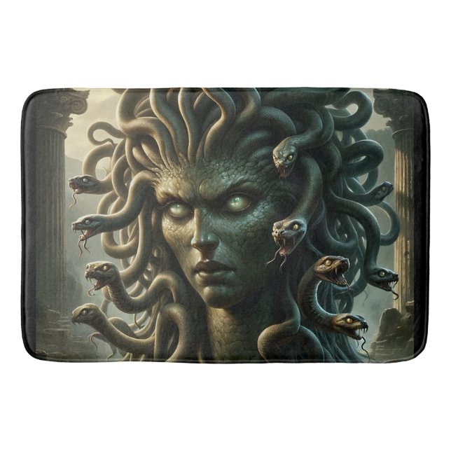 Tapete De Banheiro Olhar da Morte da Medusa Cabeça de Cobras (Frente)