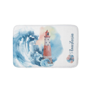 Tapete De Banheiro Onda de Farol de Aquarela