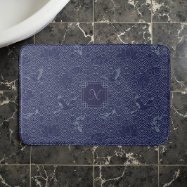 Tapete De Banheiro Onda Tradicional Japonesa Azul Monograma Seigaiha
