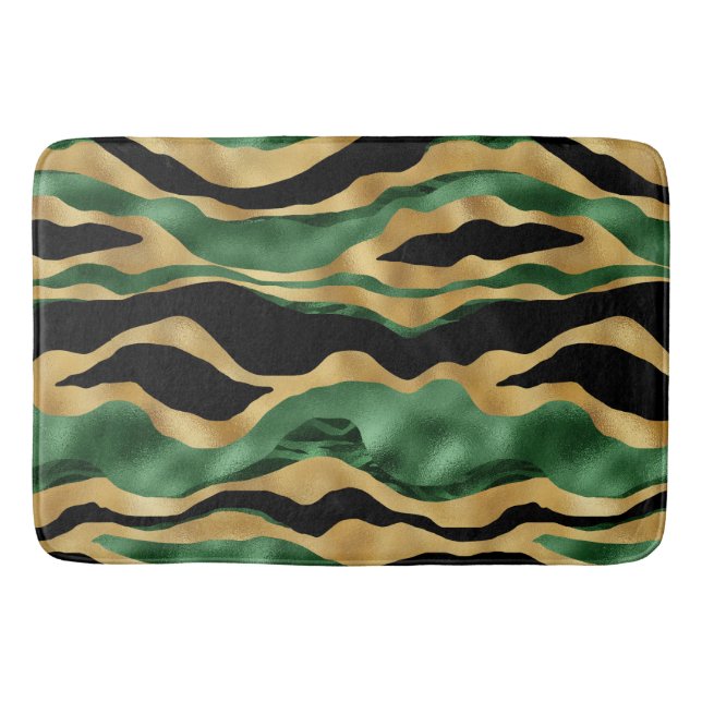 Tapete De Banheiro Ondas Douradas brilhantes verdes a preto (Frente)