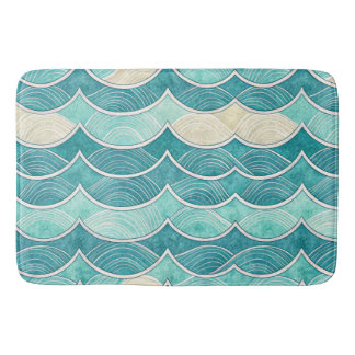 TAPETE DE BANHEIRO ONDAS ROLANTES AZUIS, AQUA E BRANCAS