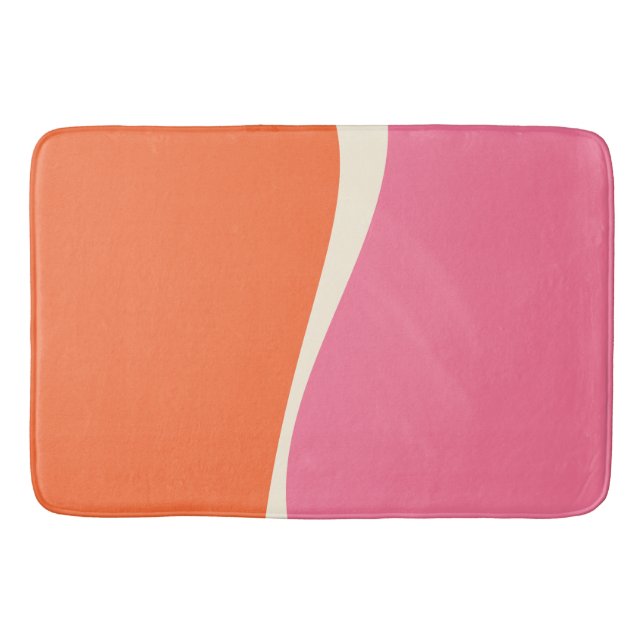 Tapete De Banheiro Ondas Simples 2 em Rosa, Laranja e Creme (Frente)