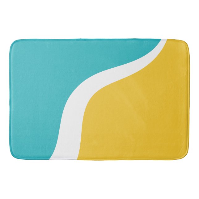 Tapete De Banheiro Ondas Simples 3 - Turquesa e Amarelo (Frente)