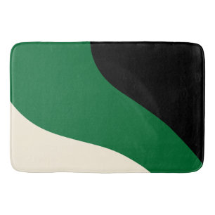Tapete De Banheiro Ondas Simples - Verde, Creme e Preto