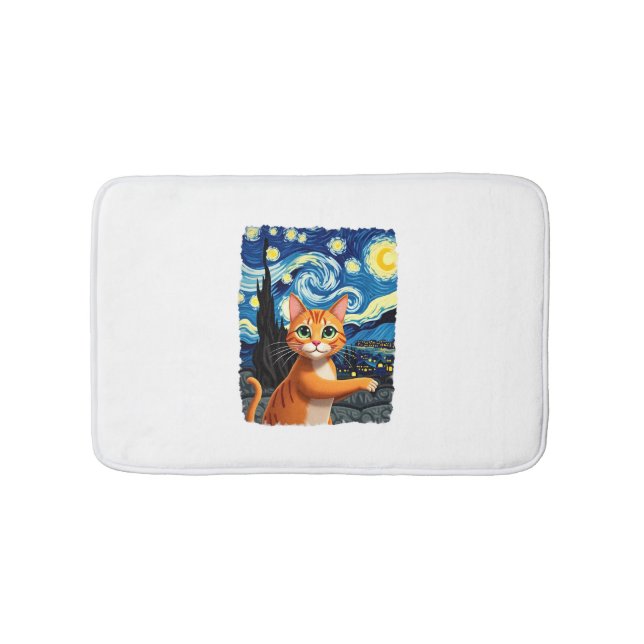 Tapete De Banheiro Orange Cat Selfie  Starry Night Cat Mom Cat Lovers (frente)