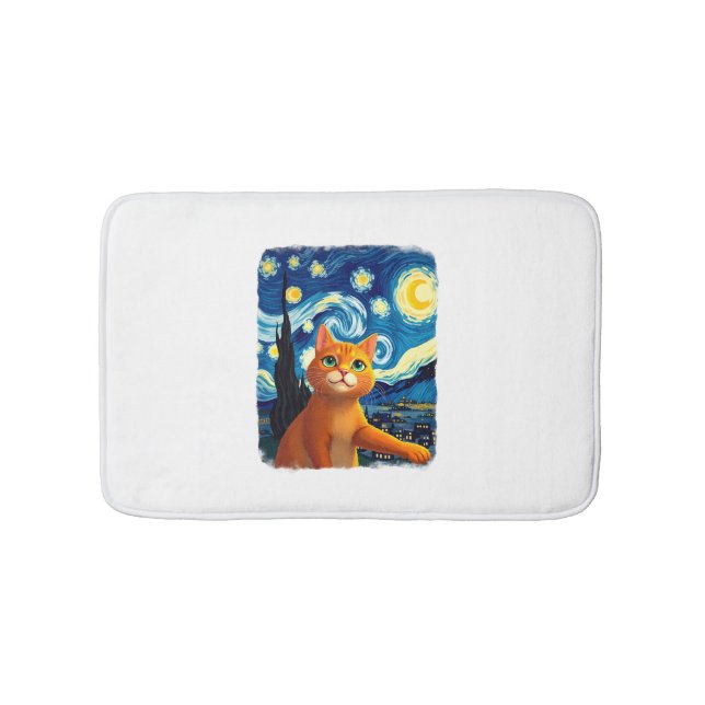 Tapete De Banheiro Orange Cat Selfie  Starry Night Cat Mom Cat Lovers (frente)