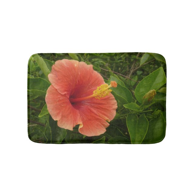 Tapete De Banheiro Orange Hibiscus Flower Tropical Floral (frente)
