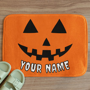 Tapete De Banheiro Orange Pumpkin Personalizado Halloween Seu Nome