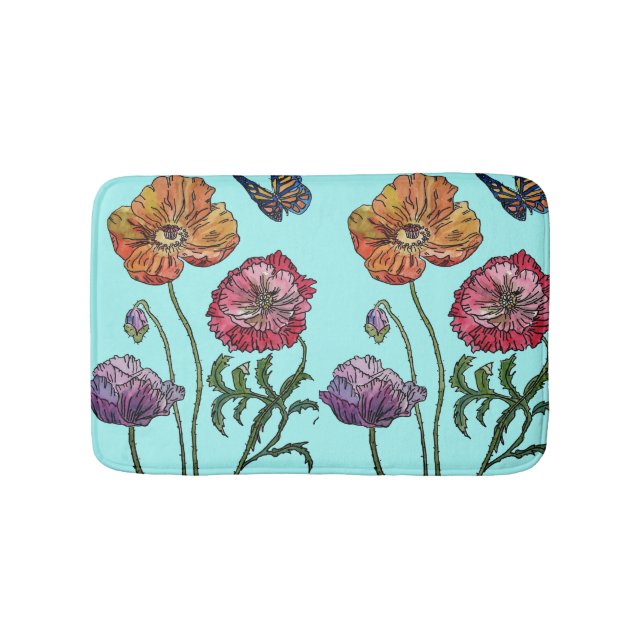 Tapete De Banheiro Orange Red Yellow Poppies flores florais Bath Mat (frente)
