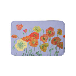 Tapete De Banheiro Orange Red Yellow Poppies flores florais Bath Mat