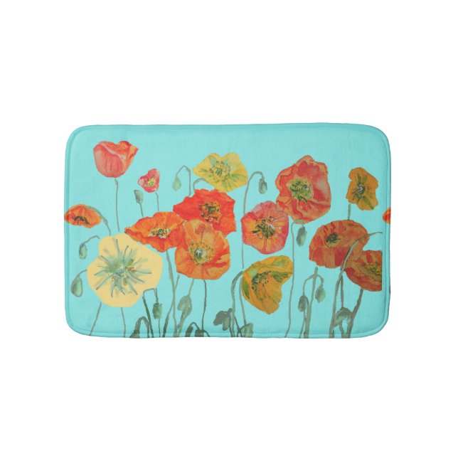 Tapete De Banheiro Orange Red Yellow Poppies flores florais Bath Mat (frente)