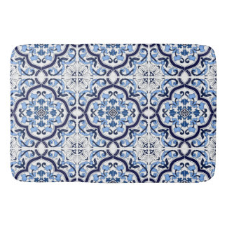 Tapete De Banheiro  Ornamentado Azul Floral Mediterrâneo Azulejo Sici