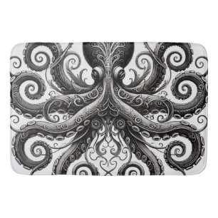 Tapete De Banheiro Ornamentado de Octopus Kraken Steampunk Black