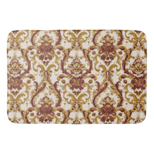 Tapete De Banheiro Ornamento Barroco de Marfim com Dourado e Burgundy