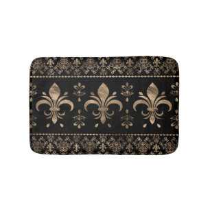 Tapete De Banheiro Ornamento de luxo preto e ouro Fleur-de-lis