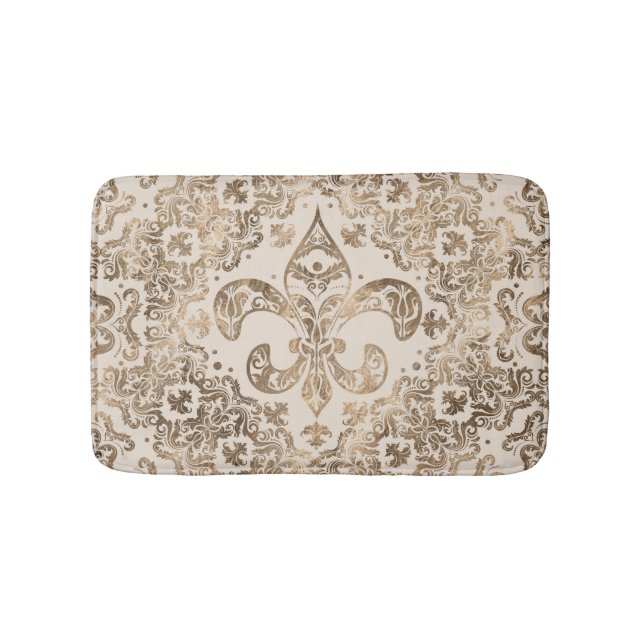 Tapete De Banheiro Ornamento Fleur-de-lis - ouro pastel (frente)