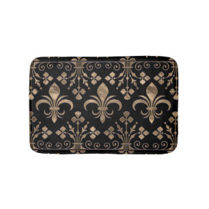 Tapete De Banheiro Ornamento real preto e dourado Fleur-de-lis