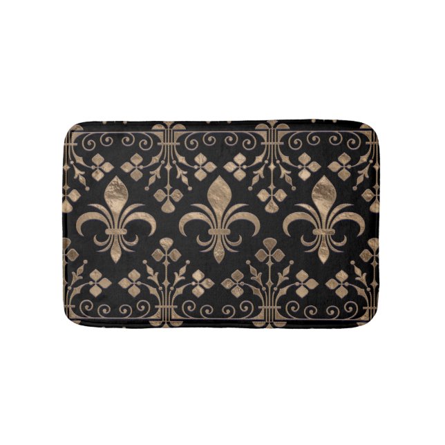 Tapete De Banheiro Ornamento real preto e dourado Fleur-de-lis (frente)