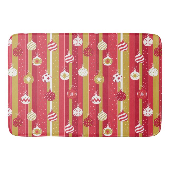 Tapete De Banheiro Ornamentos de Árvore de Natal Amarelo Vermelho (Frente)