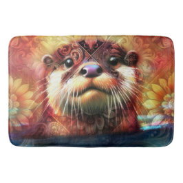 Tapete De Banheiro Otter Abstrato Floral Teal Laranja Vermelho Laranj