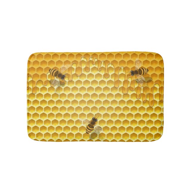 Tapete De Banheiro Ouro Honeycomb com Bees personalizáveis (frente)
