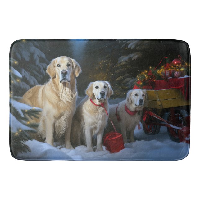 Tapete De Banheiro Ouro Retriever Snowy Sleigh Decência de Natal (Frente)