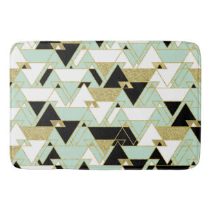 Tapete De Banheiro Ouro Verde Preto Branco Boho Glam Padrão de Triâng