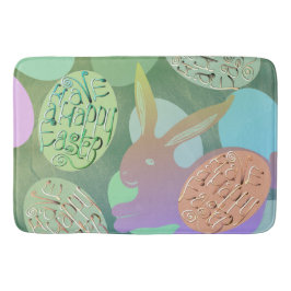 Tapete De Banheiro Ovos de coelho da Páscoa em Verde Azul