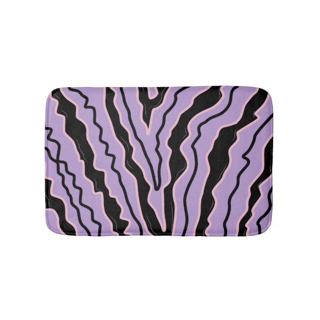 Tapete De Banheiro Padrão abstrato Preto de Marble Roxo Boho Groovy (frente)
