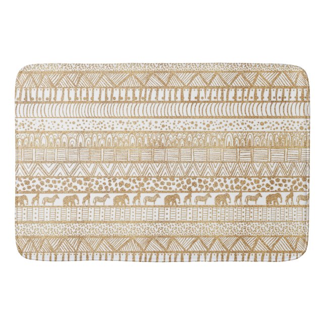 Tapete De Banheiro Padrão Africano Dourado Tribal Trendy White (Frente)