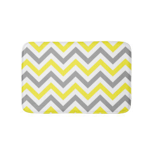 Tapete De Banheiro Padrão Amarelo, Cinza Escura Grande Chevron ZigZag
