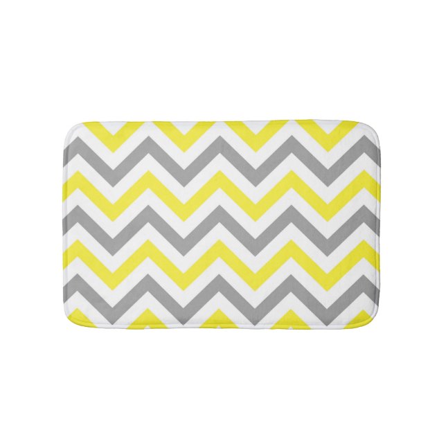 Tapete De Banheiro Padrão Amarelo, Cinza Escura Grande Chevron ZigZag (frente)