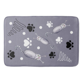 Tapete De Banheiro Padrão Aquarela Gatos e Patas