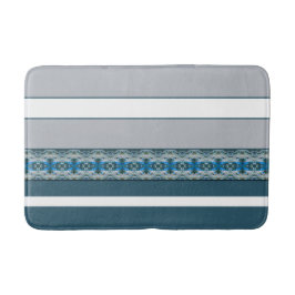 Tapete De Banheiro Padrão Azul Com Acentos De Cinza