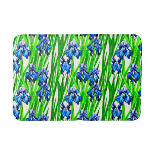 Tapete De Banheiro Padrão Azul Iris Watercolor