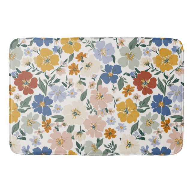 Tapete De Banheiro Padrão Boho de Prado de Flores Silvestres (Frente)