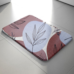 Tapete De Banheiro Padrão Botânico Abstrato em Rosa Poeirento e Verde