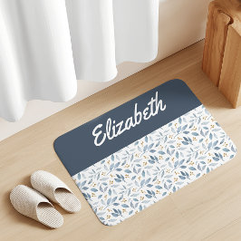 Tapete De Banheiro Padrão Botânico Aquarela Azul Nome Personalizado