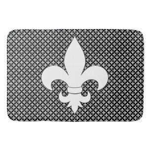 Tapete De Banheiro Padrão Branco e Preto do Fleur de Lis