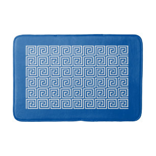 Tapete De Banheiro Padrão-chave grego, azul-ceruliano e branco