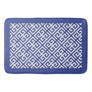 Tapete De Banheiro Padrão-chave grego azul e branco