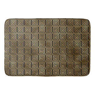 Tapete De Banheiro Padrão-chave grego preto e Dourado 