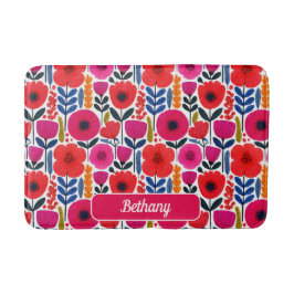 Tapete De Banheiro Padrão Colorido de Flores de Mola com Nome