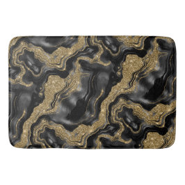 Tapete De Banheiro Padrão de Ágata Preto e Dourado Elegante