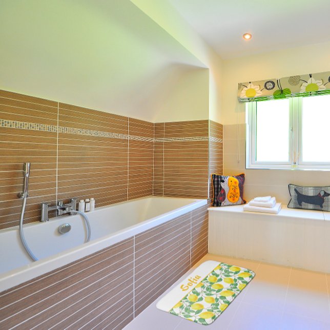 Tapete De Banheiro Padrão de aquarela amarelo-limão (Criador carregado)