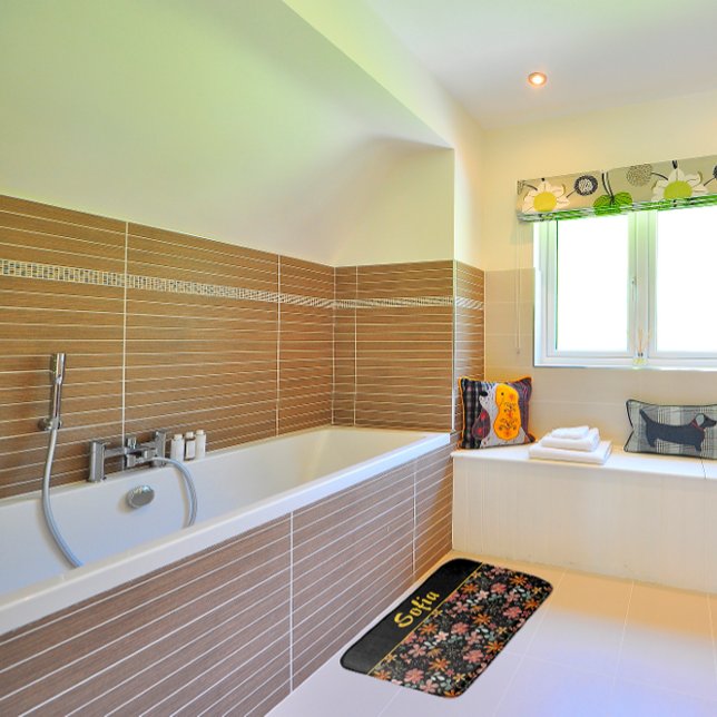 Tapete De Banheiro Padrão de aquarela cor-de-rosa laranja amarelo (Criador carregado)