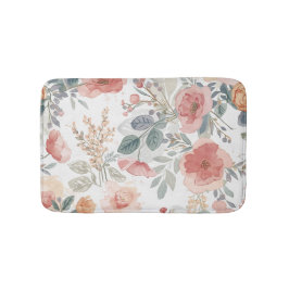 Tapete De Banheiro Padrão de Aquarela Floral Jardim de Coral Rosado