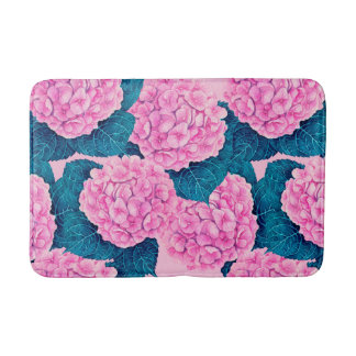 Tapete De Banheiro Padrão de aquarelas Hydrangea, rosa e azul